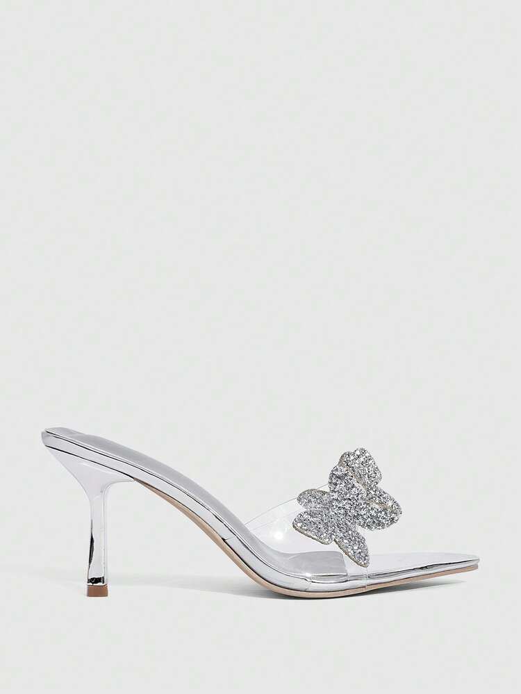 CUCCOO SZL Women's Crystal Embellished Transparent Strap High Heel Sandals Prom Heels