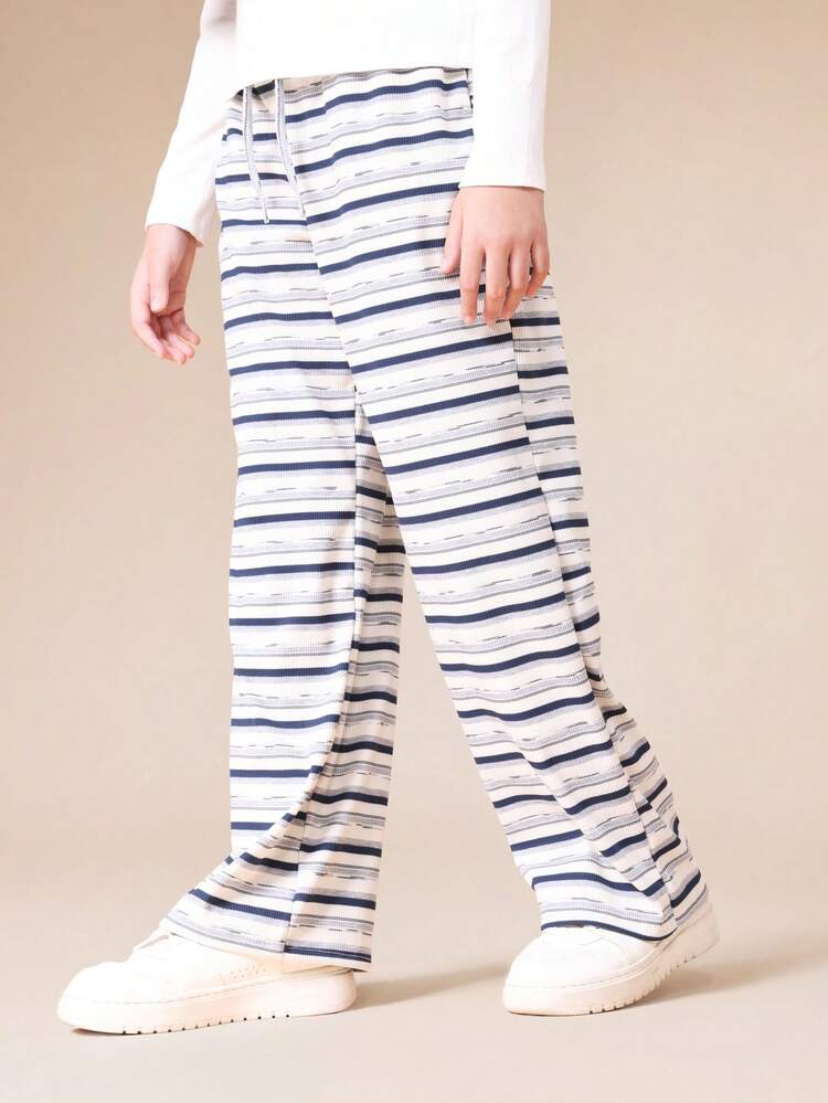 Wide Leg Striped Palazzo Pants With Elastic Waist