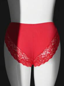 SHEIN Plus Size Sexy Lace Patchwork Panties, Valentine's Day - Red - View 2