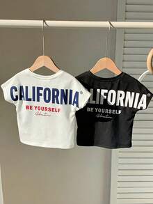 SHEIN 2pcs/Set Baby Boy Cute Casual Letter Print Color Block Short Sleeve T-Shirt Tops - Multicolor - View 8