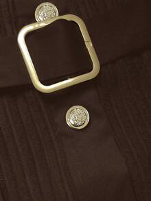 GlowEve CURVE Chân váy chữ A cỡ lớn, thanh lịch, màu trơn, có cúc trang trí. - màu nâu - Xem 4