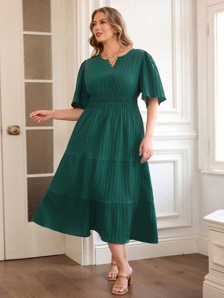 Vestido de turno de unicolor elegante con cuello entallado, adecuado para ir al trabajo en verano, talla grande