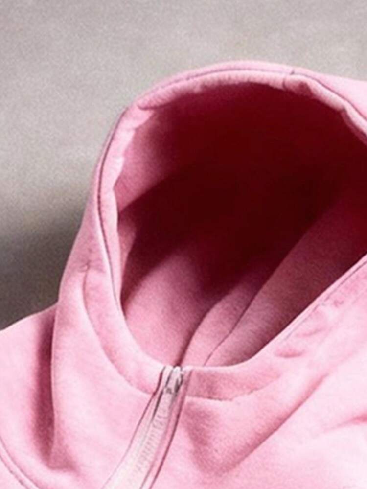 PAVTROS Jaqueta de Moletom com Capuz e Zíper Oversized, Estilo de Rua Confortável Moda Urbana Casual Esportiva para o Inverno - Rosa chiclete - Visão 5