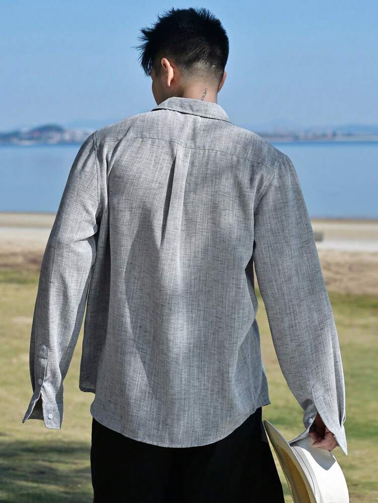 Men's Embroidered Shirt, Grey, Spring/Summer Long Sleeve Tops Women