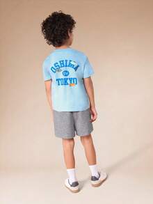 SUMWON Boys Short Sleeve Oshima Tokyo Graphic Tee And Heathered Shorts Summer Co-Ord Set Casual Everyday Outfit - Multicolor - View 1