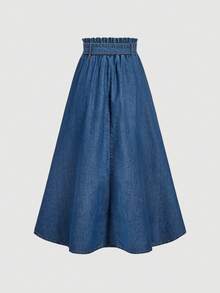 SHEIN MOD Women's Casual Knotted Waist Denim Skirt - Blue - View 2