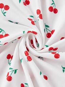 2pcs Tween Girls Comfortable & Cute Cherry Print Long Sleeve Pajama Set - White - View 8