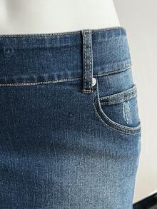 Elamini Chân váy denim ngắn ôm sát, đa năng, có thắt lưng, thời trang mùa hè - Rửa tối - Xem 4
