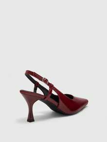 CUCCOO BIZCHIC Giày sandal nữ mũi nhọn gót nhọn bằng da PU, thiết kế tối giản thời trang, thoải mái cho sử dụng hàng ngày, dự tiệc và các sự kiện. - Màu Đỏ Sâu - Xem 9