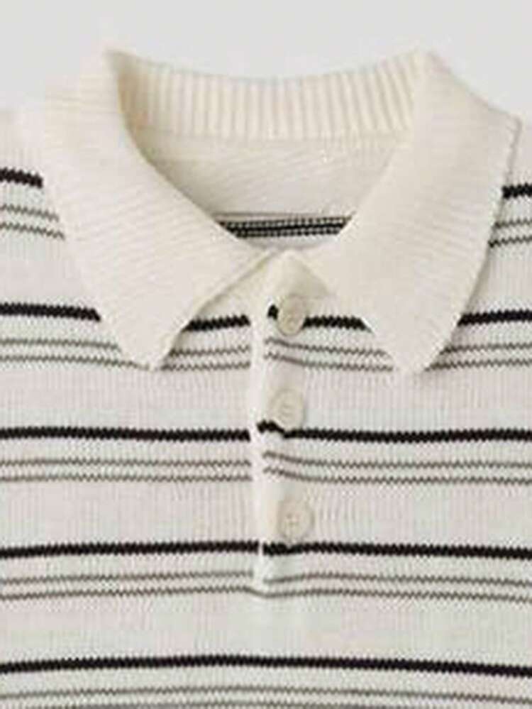 Men Striped Pattern Drop Shoulder Knit Top Summer