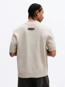 SUMWON Relaxed Fit Short Sleeve Knitted Tee With Crew Neck And Ribbed Trim For Casual Everyday Wear - Apricot - View 2