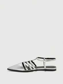 CUCCOO BIZCHIC Women's Pointed Toe Buckle Design Casual Fashionable Flat Shoes - Silver - View 9