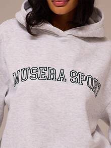 Musera Sport Pull à capuche surdimensionné avec logo, vêtement de sport, entraînement, gym, pilates, fitness, usage quotidien et décontracté - Gris pâle - Voir 6