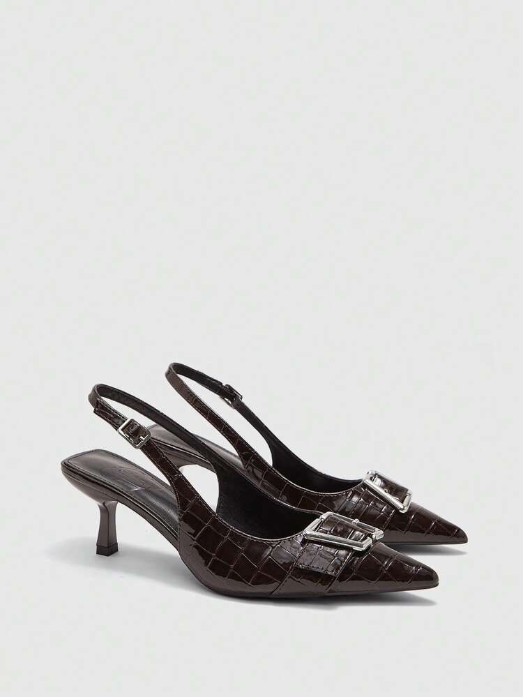 CUCCOO BIZCHIC 25cm Spring/Summer New Design Pointed Toe Mid Heel Romantic Elegant Elegant Minimalist Sexy Stone Texture Brown High Heel Sandals, Open Toe Dress Shoes For Date, Afternoon Tea, Party, Valentine's Day, Graceful Outfit Valentine's Day