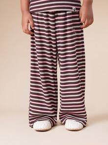 SUMWON Girls Ribbed Striped Short Sleeve T-Shirt And Wide Leg Pants Matching Co-Ord Set With Crew Neck Top Casual Vacation - Coffee Brown - View 4
