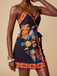 Swim Chiccia Kimono femme avec ceinture, robe de style bohème élégante avec imprimé d'oiseaux tropicaux et d'animaux pour la plage et la villégiature - Multicolore - Voir 4