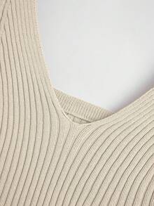 Franclia Áo hai dây dệt kim màu trơn dành cho nữ - Màu be - Xem 5