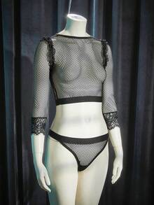 SpicyHot 2pcs Extremely Sexy Mesh Lingerie Set - Black - View 8