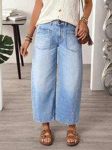 EMERY ROSE Plus Size Casual Relaxed Fit Flared Leg Jeans - Blue - View 8