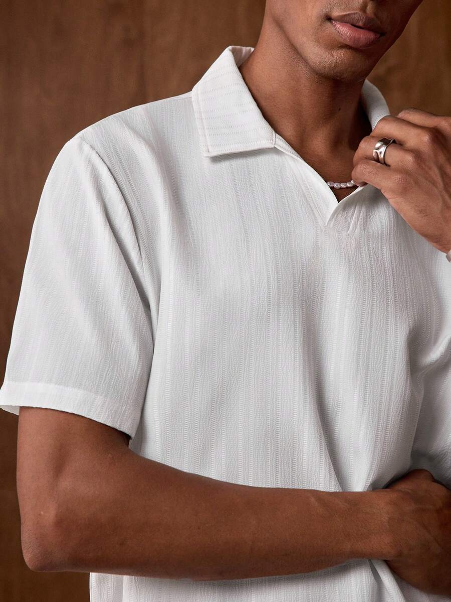 AKNOTIC Business Casual 3件装男士夏季波浪扎染提花短袖Polo衫 - 白色 - 查看 1