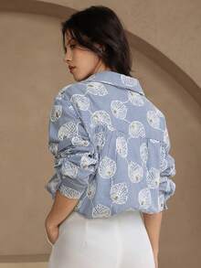 DAZY Blusa casual de mujer con flores, lentejuelas y rayas, primavera/verano - Azul - Ver 2