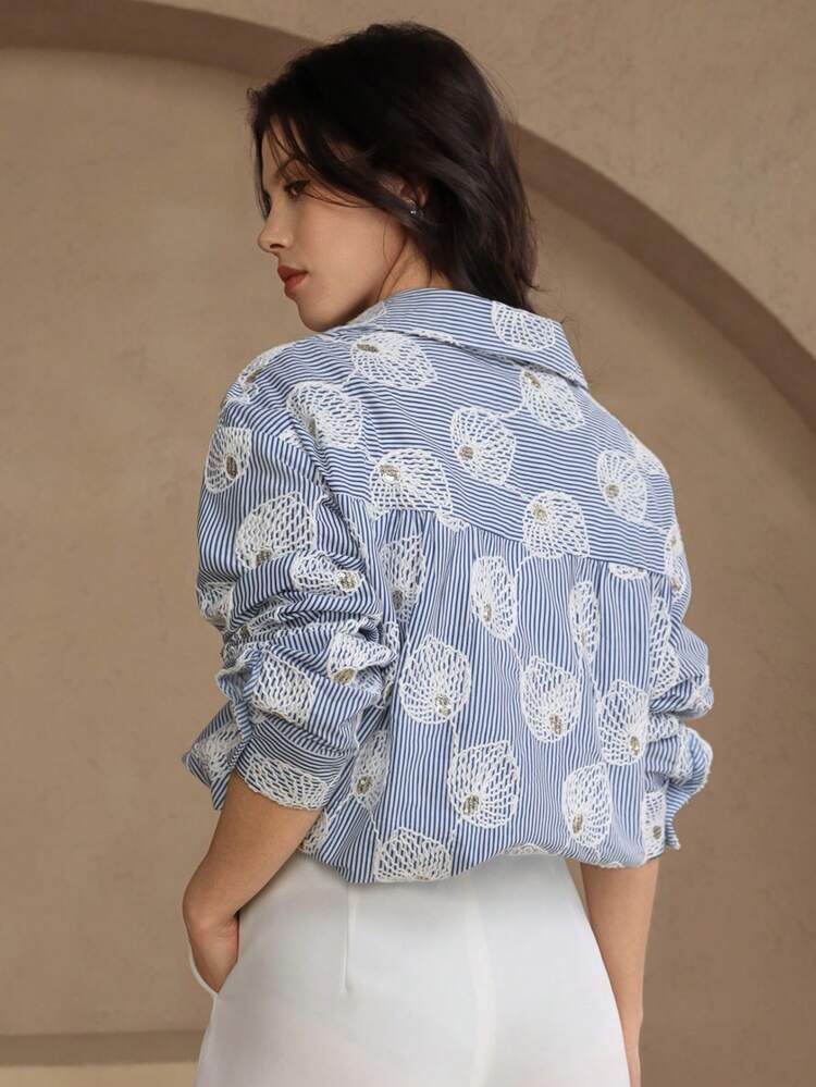 Women's Casual Floral Sequin Striped Blouse, Spring/Summer,Wedding Guest Dress Women