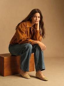 Rosivie 女士方头镂空搭扣设计休闲平底乐福鞋 - 黃色 - 查看 3