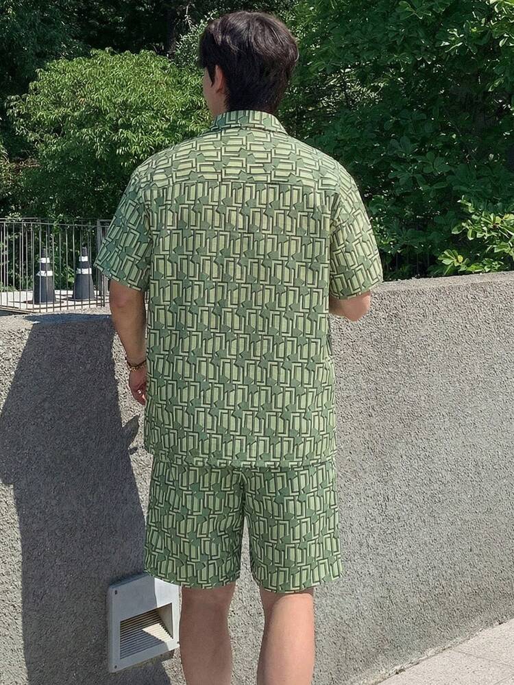 Men's Floral Print Short Sleeve Shirt & Shorts Set, Summer