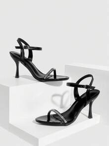 CUCCOO SZL Women's Rhinestone Buckle Design Fashion Daily Wear High Heel Sandals Summer Shoes - Black - View 4
