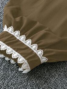 Rometta Camisa con botones y volantes de color contrastante para mujer talla grande - Marrón - Ver 6