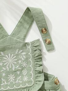 Cozy Pixies Baju Terusan Bayi Perempuan Motif Bunga Bordir dengan Tali Bahu, Serbaguna & Nyaman - Hijau - View 12