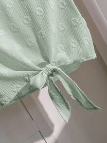 SHEIN LUNE Áo thun tay ngắn màu trơn, cổ tròn, kiểu dáng thường ngày, buộc dây, thích hợp cho mùa hè. - Màu xanh ngọc - Xem 4