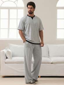 DAZY Conjunto de pijama de hombre de varios colores con pantalón largo y manga corta, para primavera/verano - Multicolor - Ver 5