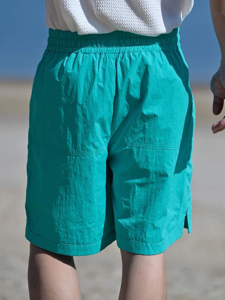 Men's Blue Letter Embroidery Mesh Lining Casual Shorts, Summer