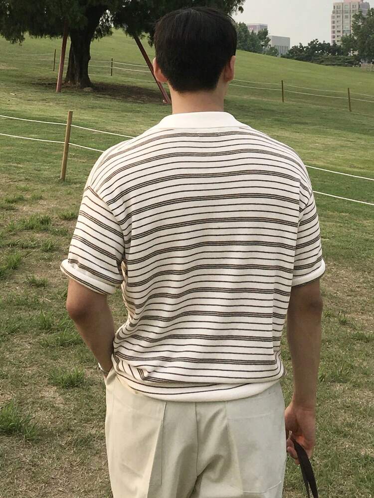 Men's Striped Colorful Short Sleeve Polo Knit Top, Summer