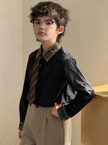 DAZY 青少年男童时尚纽扣长袖衬衫（春季款） - 黑色 - 查看 6