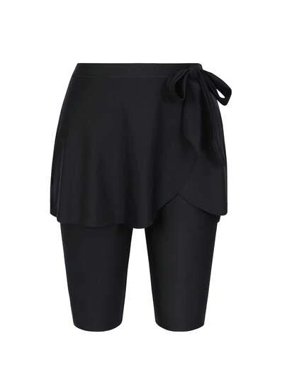 Swim Mulvari New Summer Women's Tie Waist Skirt Shorts, Black Casual Vacation Swimwear Bottom