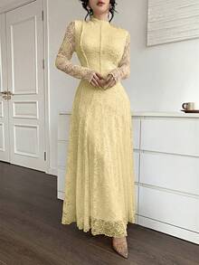 Feyla Đầm ren trắng thanh lịch dành cho phụ nữ - Màu vàng - Xem 6