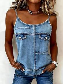 EMERY ROSE Camiseta de tirantes corta de ajuste regular para mujer - Azul - Ver 3