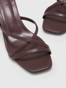 CUCCOO BIZCHIC 女士方头高跟鞋，优雅、甜美、浪漫，女士凉鞋，露趾鞋，适合下午茶、约会、时尚派对、工作装扮，风格优雅，百搭，万圣节适用 - 咖啡棕 - 查看 9