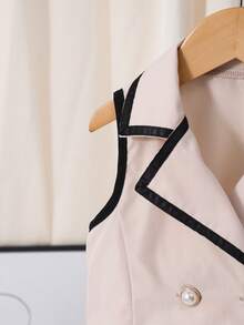 Conjunto de blusa sin mangas y falda plisada para niñas, adecuado para la escuela, salidas y otras ocasiones - Albaricoque - Ver 5