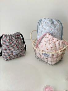 Joivida 1个可爱樱桃抽绳化妆包卡通旅行收纳袋，可存放洗漱用品配件，便携式化妆包 - 彩色 - 查看 5