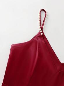 Franclia Vestido corto de satén burdeos con decoración de burbujas elegante y romántica para mujer, primavera/verano - Burdeos - Ver 4