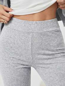 SHEIN EZwear Quần ống loe dệt kim thường ngày dành cho nữ - Xám - Xem 4