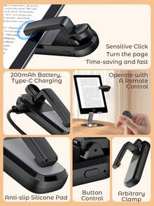 Teckwe Giravolta pagine multifunzione per lettura e scorrimento, clicker giravolta pagine per iPad, telefoni, tablet, telecomando senza fili per fotocamera e videocamera - Nero - Multicolore - Visualizzare 4