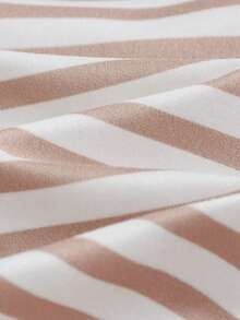 SHEIN Newborn Baby Girl Casual Cute Striped Cartoon Pattern Long Sleeve Romper Outfit Set - Apricot - View 5