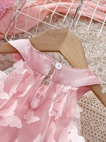 SHEIN Baby Girl Butterfly Decor Mesh Halter Neck Dress - Pink - View 7