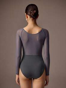 SHEIN Teen Girls Elegant Purple Ballet Leotard, Featuring Soft Velvet Fabric And Silky Mesh Panels - Grey - View 2