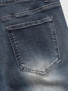 ROMWE MEN Men's Printed Layered Denim Jeans - Blue - View 6