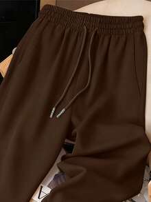 Resyla Retro American Y2K Style Minimalist Women Drawstring Waist Sweatpants - Coffee Brown - View 3